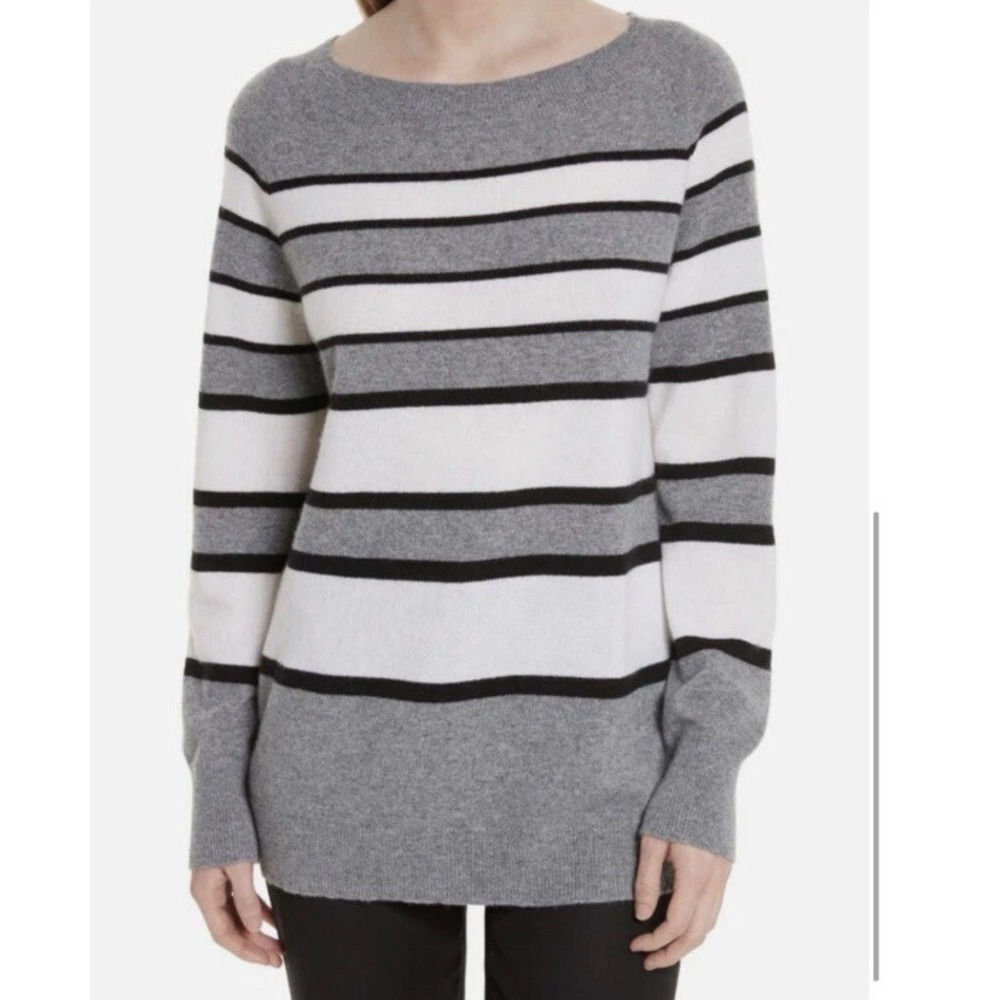 EQUIPMENT Femme Women's L Striped 100% Cashmere Sweater Minimalist Quiet‎ Luxury